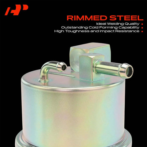 Hassle Free Mechanical Fuel Pump With Rock Solid Drive Spring Fits Chevrolet Corvette 1980 To 1981, rimmed steel construction, top view.