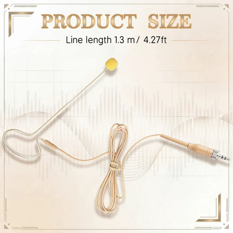 Dual Pack Beige Earhook Condenser Microphones Delivering Hella Crisp Audio Response With Foam Wind Shields Designed For Shure Compatible Inputs And Standard Three Point Five Millimeter Female Screw Plugs; showing earhook with 1.3m cord.