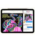 Smooth 11 Inch Tablet With Blazing A16 Chip, Gorgeous Liquid Retina Display, 128GB Memory with vibrant illustrations on screen.