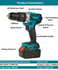 Deadly Accurate Brushless Cordless Drill And Hammer Driver With Dual Speed Modes Reaching 3600 Rpm showing brushless motor and aluminum head