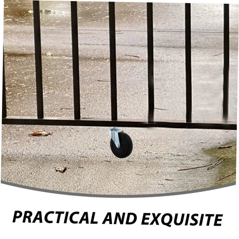 Heavy Duty Silent Gate Support Wheel With Adjustable Height Design And Tough As Nails Build For Dead Quiet Glide and Breezy Door Operation Every Time visible under a black gate.