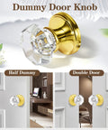 4 Pack Glass Dummy Door Knobs For Single Side Use, Non Turning Pull Only Door Knob Set In Polished Brass Gold, Easy Install