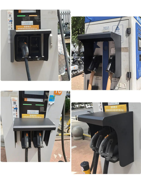 Heavy Duty EV Charger Cover That Shuts Out Any Weather Wall Mount Charging Station Shield Built Like A Tank Durable Metal Electric Vehicle Protector Keeping Your Tech Dry And Ready For The Long Haul mounted on a charging station with cables.