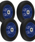 Four Pack 8 X 1.75 Inch Solid Rubber Wheels Featuring Flat Free Design And Rock Solid Ball Bearings for hand trucks and utility carts.