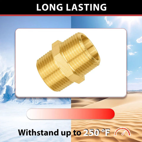Pack of 100 1-Inch Male NPT Brass Nipples - Beefy Hex Pipe Fittings, corrosion-resistant up to 250 F, easy hose connection.