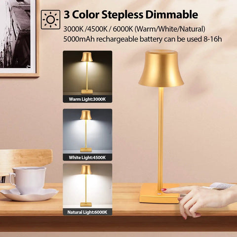 Cordless LED Desk Lamp On The Go With Rechargeable 5000mAh Battery, Three Level Dimming, Dimmable Brightness, USB Ready