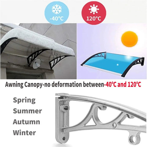 Patio Deck Awning Kit With Adjustable Reach 24 32 39 47 Inches, Complete Bracket Set, Blue Panel Outdoor Shade For Patio Or Window, Weatherproof UV Shield, 60x130 CM, Easy Install, Built Tough Silver Brackets