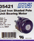 Heavy Hitter Cast Iron Shaded Pole Unit Bearing Motor, 9 Watts, 230 Volt, 1550 RPM, solid design for durable appliance use.