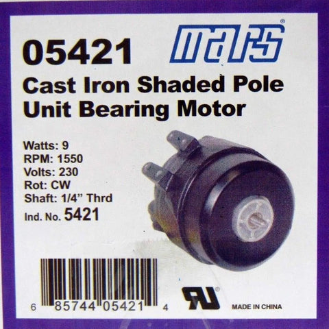 Heavy Hitter Cast Iron Shaded Pole Unit Bearing Motor, 9 Watts, 230 Volt, 1550 RPM, solid design for durable appliance use.