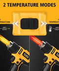 Cordless Heat Gun For 20V And 18V Batteries Portable Hot Air Tool Kit showcasing two temperature modes, low and high.