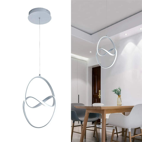 Lit Modern LED Pendant Light With Irregular Ring Design, 6000K Cool White, 33W 1980lm Not Dimmable, Ceiling Hanging Chandelier, silver finish