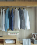 Slick Hanging Underwear Organizer Drawer Box For Socks Storage With Durable Wall Mount Hooks And Heavy Duty Plastic Wardrobe Sorting Bin above hung shirts.