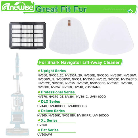 Filter Replacement For Shark Navigator Lift Away Deluxe Pro Vacuum ZU503AMZ NV350 NV351 NV352 with HEPA and felt filters