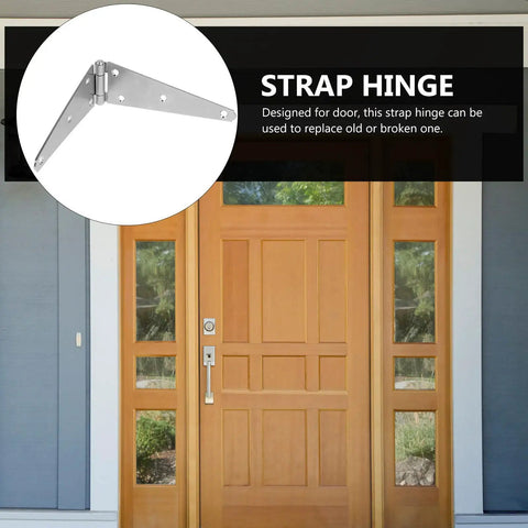 Sleek heavy duty strap hinge pair for wooden doors, rugged steel design, perfect for rustic barns and outdoor sheds.