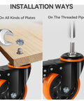 Installation methods for Ridin Smooth Heavy Duty Five Inch Stem Caster Wheels With Dual Brakes on plates and pipes.