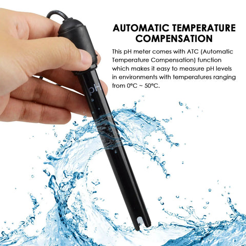 Hand holding 0-14 pH Electrode Probe With 300cm Cable And Replacement BNC Connector for water analysis.