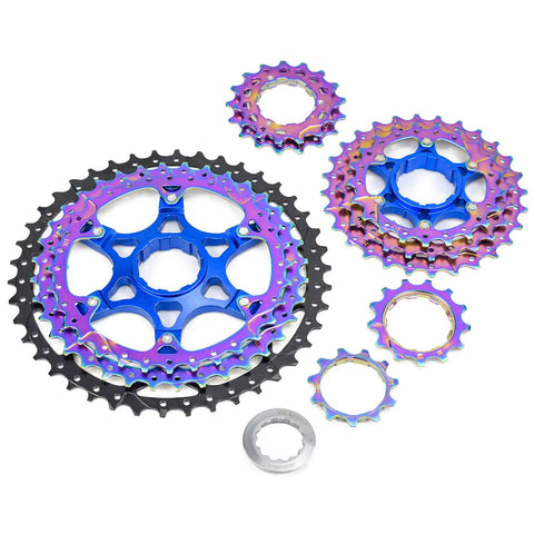 Ultra Light 10 Speed Mountain Bike Cassette 11-42T for Trail Enduro Riding with colorful nickel-plated steel cogs.