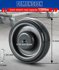 Close-up of 4 Pack 5 Inch TPU Silent Shopping Cart Replacement Wheels Kit with Double Ball Bearings for grocery carts.