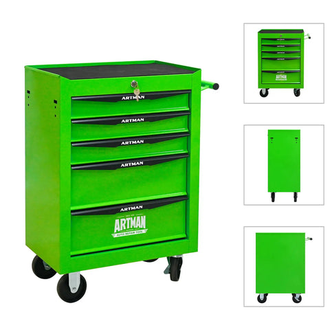 Heavy Duty 21 Inch Rolling Tool Cart With Lockable Steel Storage Cabinet And Slick Glide Ball Bearing Casters For Rapid Garage Workflow In Fresh Green, front view.