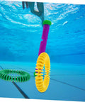 Colorful Soft Plastic Dive Rings For Pool Training And Safe Underwater Games in pool scene with hand grabbing a ring