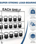 Heavy Duty Five Tier Steel Wire Shelving Unit With Smooth Rolling Casters And No Sweat Assembly For Hella Sturdy Garage Storage And Warehouse Organization That Keeps Your Whole Operation Perfectly Sorted with kettlebells on shelves.