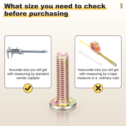 Rock Solid Furniture Replacement Screw Set with Killer Barrel Nuts and Flat Head Bolts for Crib Buildouts Includes All M6 Sizes in a Massive 100 Piece Stash That Slaps showing measuring options for accurate sizing.