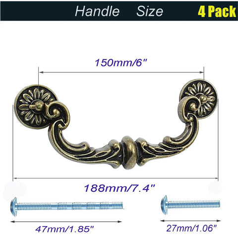 Rock Solid Heavy Duty Zinc Alloy Drop Bail Drawer Pulls In Slick Antique Bronze Finish with 6 Inch Center Spacing, 4 Pack