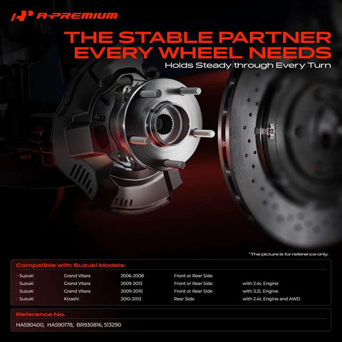 Pair Of Street Ready Wheel Bearing And Hub Assemblies With 5 Lug Bolts For Suzuki Kizashi Grand Vitara visible from side view.