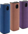 Front view of All In One Screen Cleaner Kit For Laptops, Tablets, And Phones, 2 In 1 Spray And Wipe Set with Built In 11ml Solution, in pink, purple, blue.