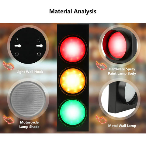 Material analysis of Traffic Light Wall Lamp With Remote Control, Retro LED Stop Light Decor for various rooms and parties