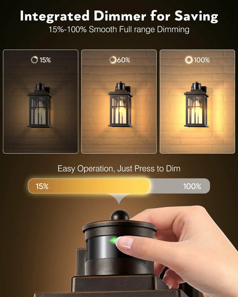 Adjustable Motion Sensor Outdoor Lights with integrated dimmer for saving energy and easy operation, oil rubbed bronze wall mount.