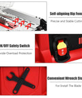10 Inch Table Saw Electric Cutting Machine features rip fence, safety switch, and wrench storage for precise cuts and safety
