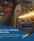 No-Nonsense 25 Ft SJOOW Portable Power Cord, 12 AWG 3-Conductor UL Certified Electrical Cable with sparks and heavy-duty use.