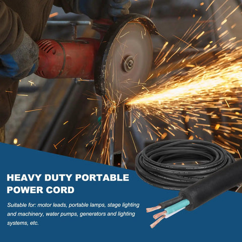 No-Nonsense 25 Ft SJOOW Portable Power Cord, 12 AWG 3-Conductor UL Certified Electrical Cable with sparks and heavy-duty use.