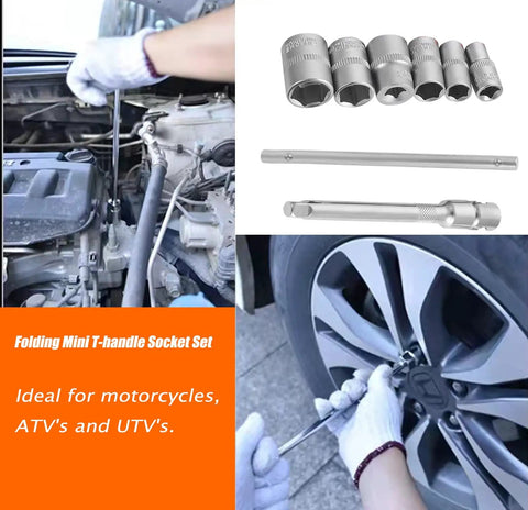 Portable Folding Mini T-Handle Socket Set One Quarter Inch Drive Tool Kit For Motorcycle ATV UTV Maintenance