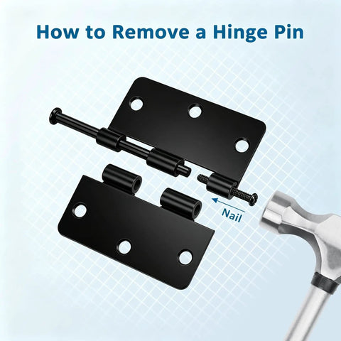 Diagram showing how to remove a hinge pin from Heavy Duty Matte Black Square Door Hinges 3.5 Inch Rust Proof Coating 18 Pack.