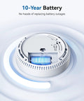 Close-up view of Dead Set Reliable Smoke Detector Featuring A Built In Ten Year Battery for home safety and protection.