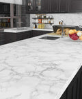 Ultra Wide 36 By 197 White Marble Peel And Stick Countertop Wallpaper on kitchen counter