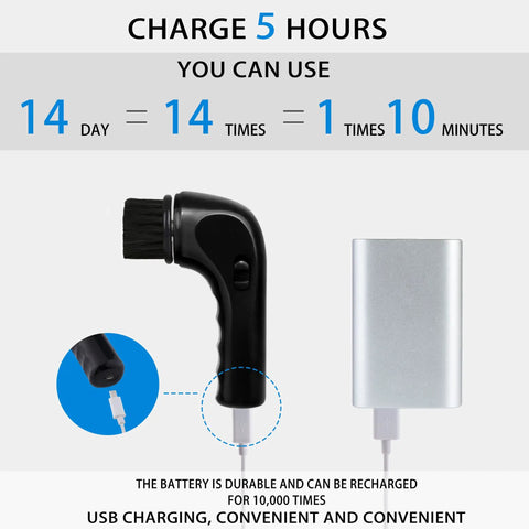 Portable Electric Shoe Polisher Brush For Rapid Shine And Fresh Kicks With Smooth Premium Leather Finish Hassle Free Auto Dust Extractor Kick Game Essentials, USB charging, black handle and charging cable.