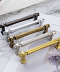 Top Shelf 5 Inch Brushed Gold Cabinet Pulls 10 Pack Sleek French Style Drawer Hardware For Kitchen And Bathroom on marble surface.