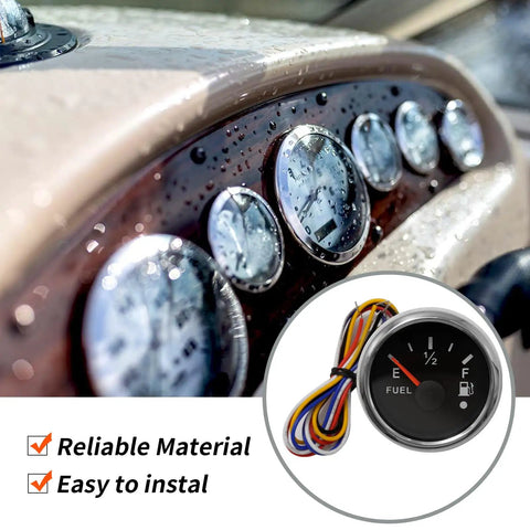Heavy Duty Stainless Steel Fuel Sender Unit With Hella Tough Corrosion Resistant Housing For Boat Rv And Truck Tanks view showing gauges on a dashboard.