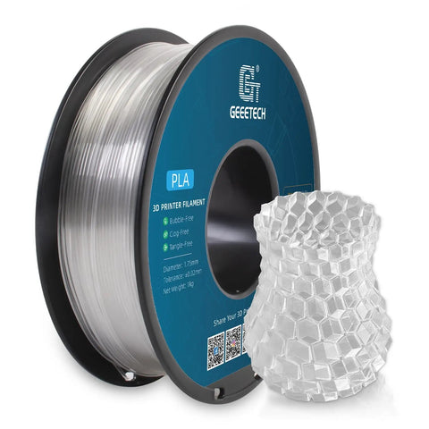 Go-To Clear PLA Filament 1.75 Mm For 3D Printing, Effortless Feeding And Crisp Transparency, No Stress Setup For Bold Makers, One Kilogram Spool Ready To Roll with clear filament spool and textured clear print.