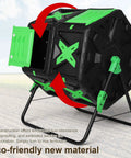 Dual Chamber 140L Outdoor Tumbling Compost Bin For Easy Batch Composting with open green door on black drum.