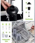 Heavy Duty 6 In 1 Immersion Blender With 1000W Copper Motor and 20 Speeds being rinsed under water, showing clean parts.