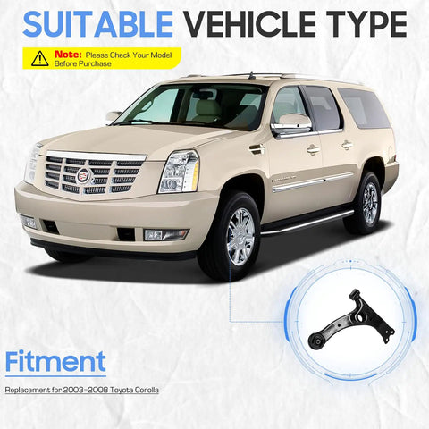 Fit New Lower Control Arms Ball Joints And Sway Bar Links Into Your Toyota Corolla Front End To Ditch The Clunking Noise And Roll Smooth With Zero Suspension Play on a Cadillac SUV with fitment details.