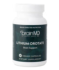 Front view of Lithium Orotate Brain Boost Support Supplement 60 Capsules Gluten Free Low Dose 5 Mg Per Serving Ultra Pure Mineral bottle