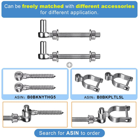 J Bolt Gate Hinge 304 Stainless Steel Farm Gate Hinges with M12 6 Inch Bolt and 5/8 Inch Pin shown with accessories