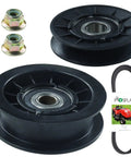 No Sweat Idler Pulley Kit For John Deere Mower Deck GX20286 GX20287 GX20006 Real Deal Cross Reference AM103019 AM32672 with dual pulleys and belt