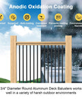 No Sweat Setup 100 Pack 26 Inch Round Aluminum Deck Balusters, Three Quarter Inch Diameter Black Anodized Stair Spindles, Heavy Duty Railing Kit With Mounting Hardware For Quick Backyard Makeovers with environmental icons