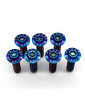 Top-Shelf M8x30mm Titanium Brake Disc Bolts With Blue Anodized Mirror Finish And Heavy-Duty Torx Drive Heads, Pack Of 10 displayed in multiple angles.